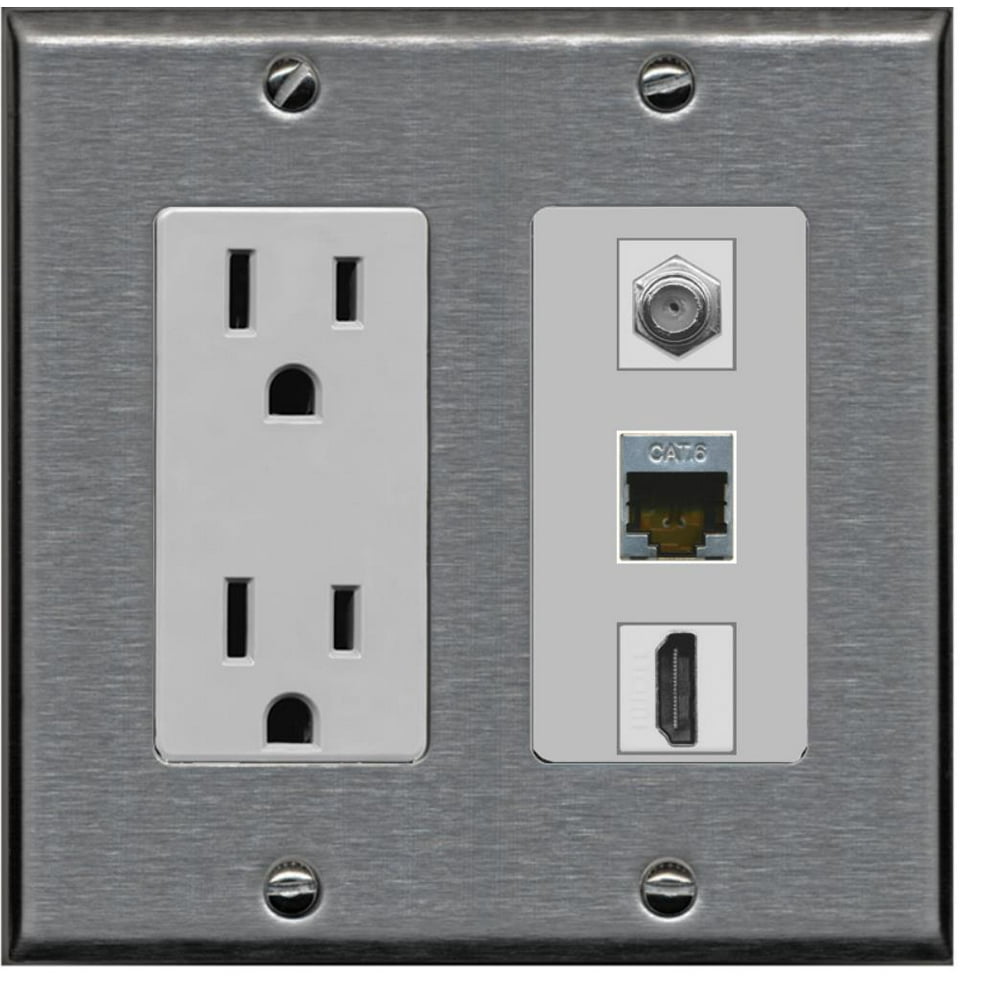 RiteAV 15 Amp Power Outlet 1 Port HDMI Coax Shielded Cat6 Wall Plate