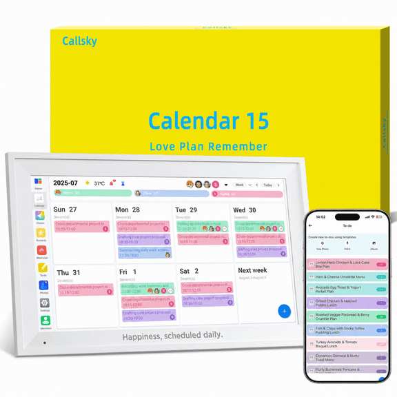 Callsky Digital Calendar with 15.6-inch Touchscreen, Smart Family Wall Planner & Chore Chart, Sync Calendars, 1080P Photo Frame