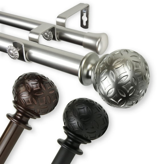 Plaid 1" Double Curtain Rod 28-48 inch - Satin Nickel