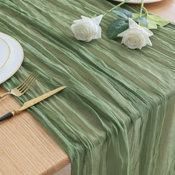 Homieway Sage Green Cheesecloth Table Runner,120 inch/10FT Gauze Table Runner,Boho Rustic Sheer Cheese Cloth Runner for Summer Wedding Party Baby Shower Birthday Home Decor Holiday Decorations,1 Pack