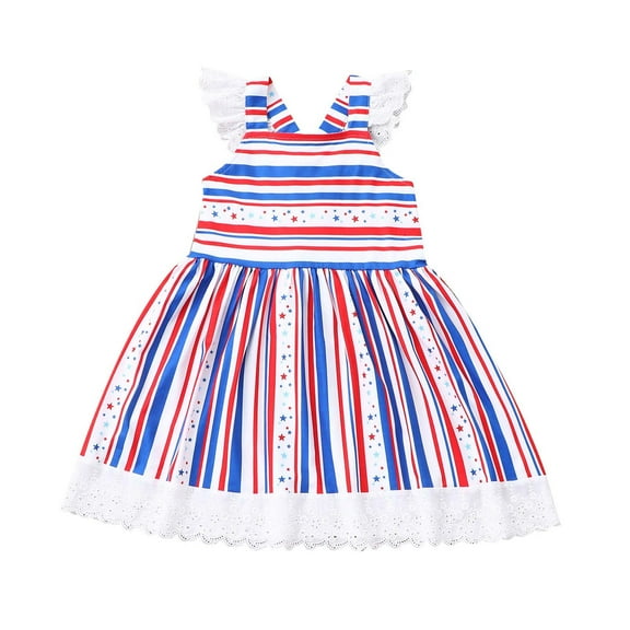 OAVQHLG3B 4th of July Baby Girl Outfits Summer Sleeveless American Flag Print Dress Princess Dress