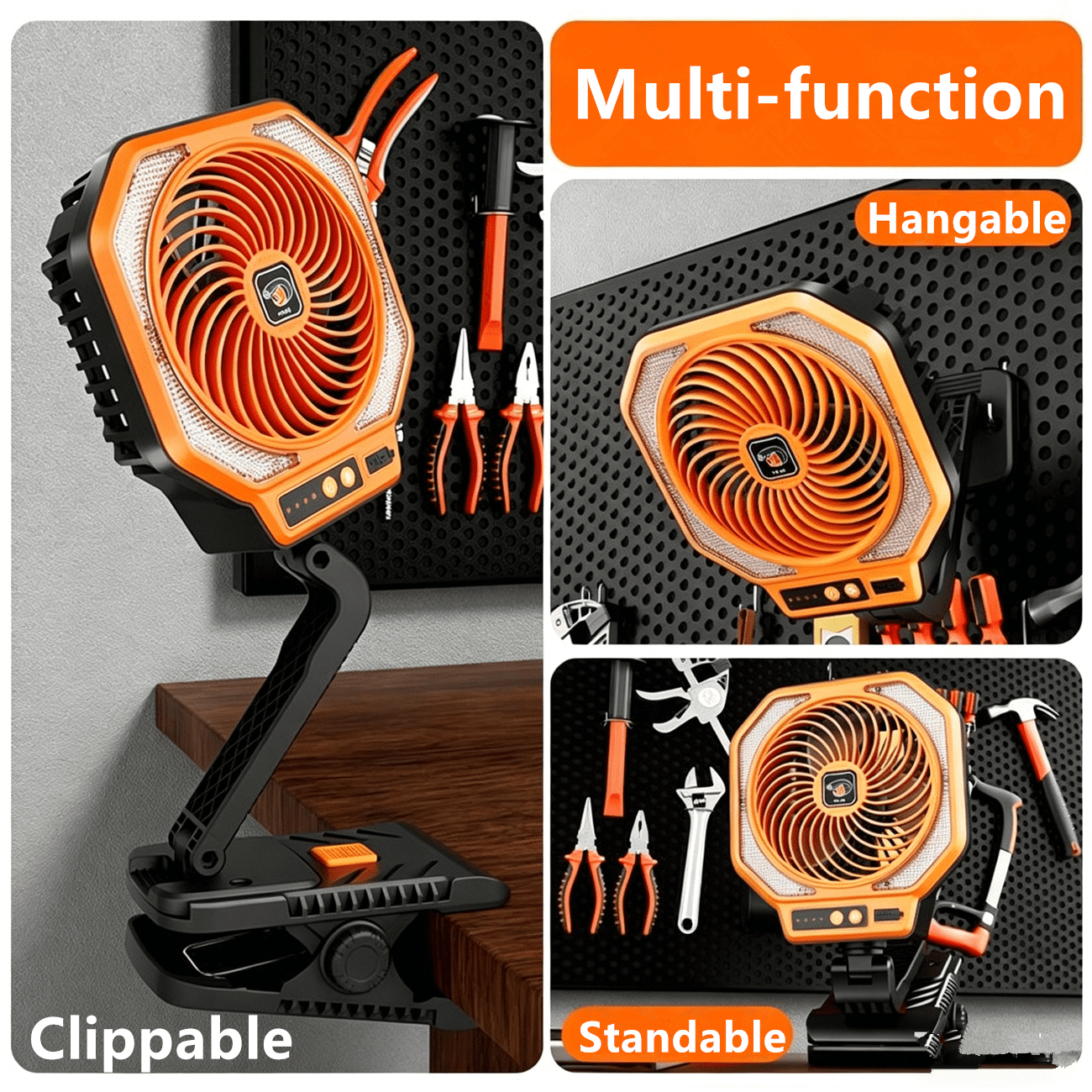 USB Rechargeable Camping Fan Portable Outdoor Foldable 3 Levels Tent Fan W/ LED Light