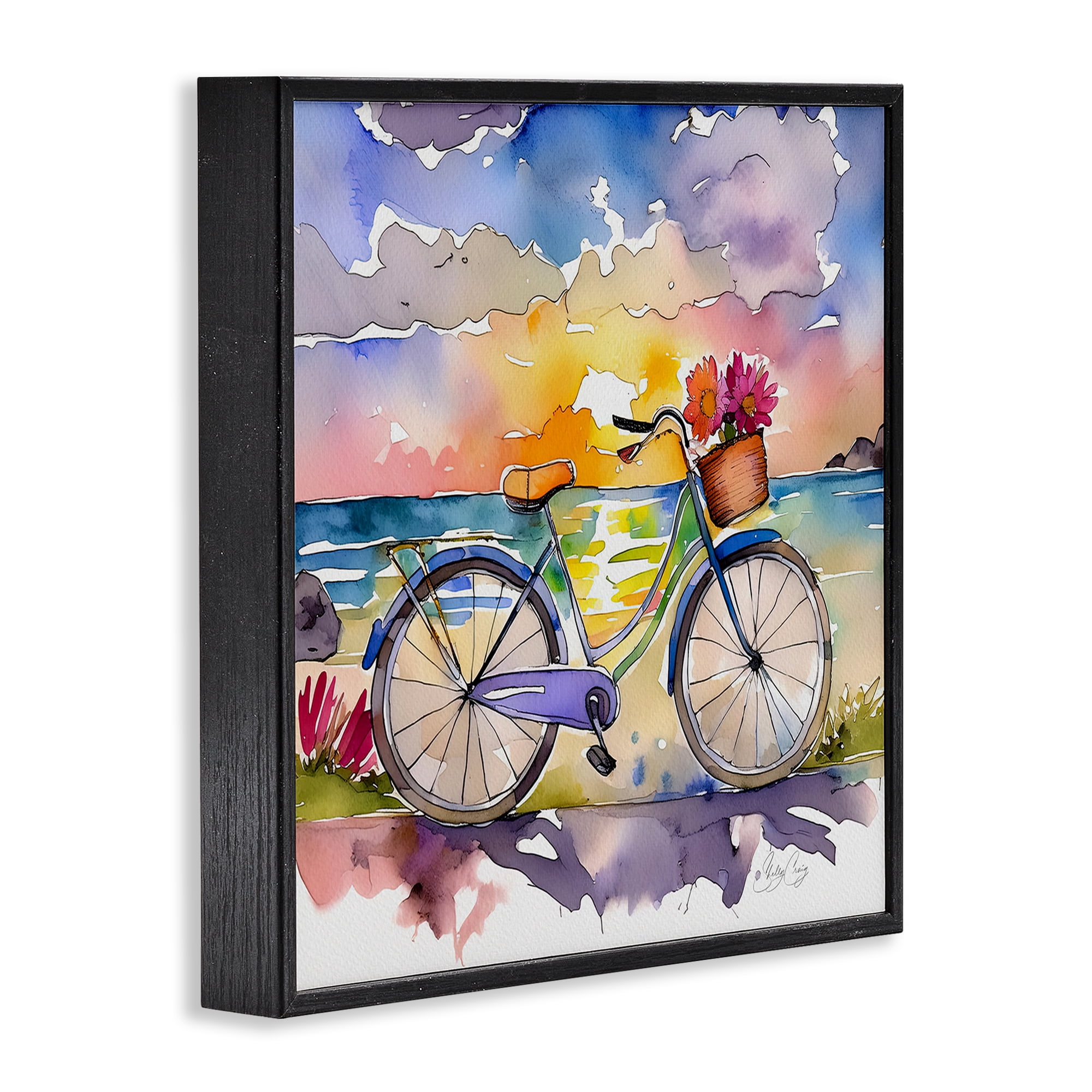 Stupell Industries Bicycle By The Seaside Black Framed Giclee Art, design by Shelly Craig
