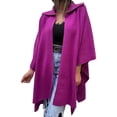 thumbnail image 5 of Fall Spring Women Coat Irregular Hem Loose Open Stitch Solid Color Dolman Sleeve Poncho Turn-down Collar Cardigan Dating Commuting Cape Jacket, 5 of 7