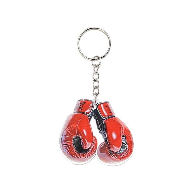 Guantes de boxeo con forma de llavero para hombre, acrílico rojo