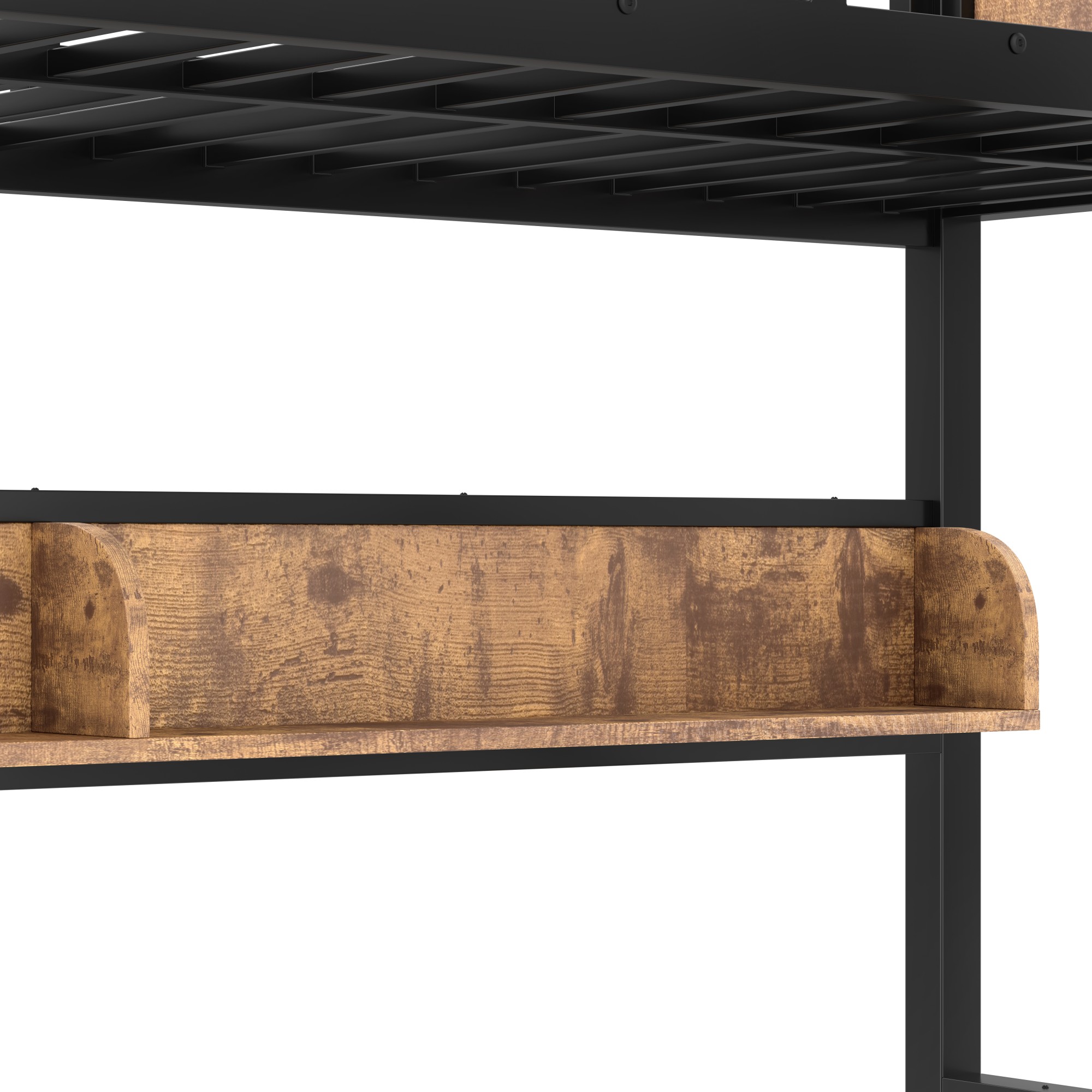 Aukfa Twin Over Full Metal Bunk Bed with Storage Shelves & LED Lights, Heavy-Duty X-shape Frame for Kids & Adults, Space-Saving, Black