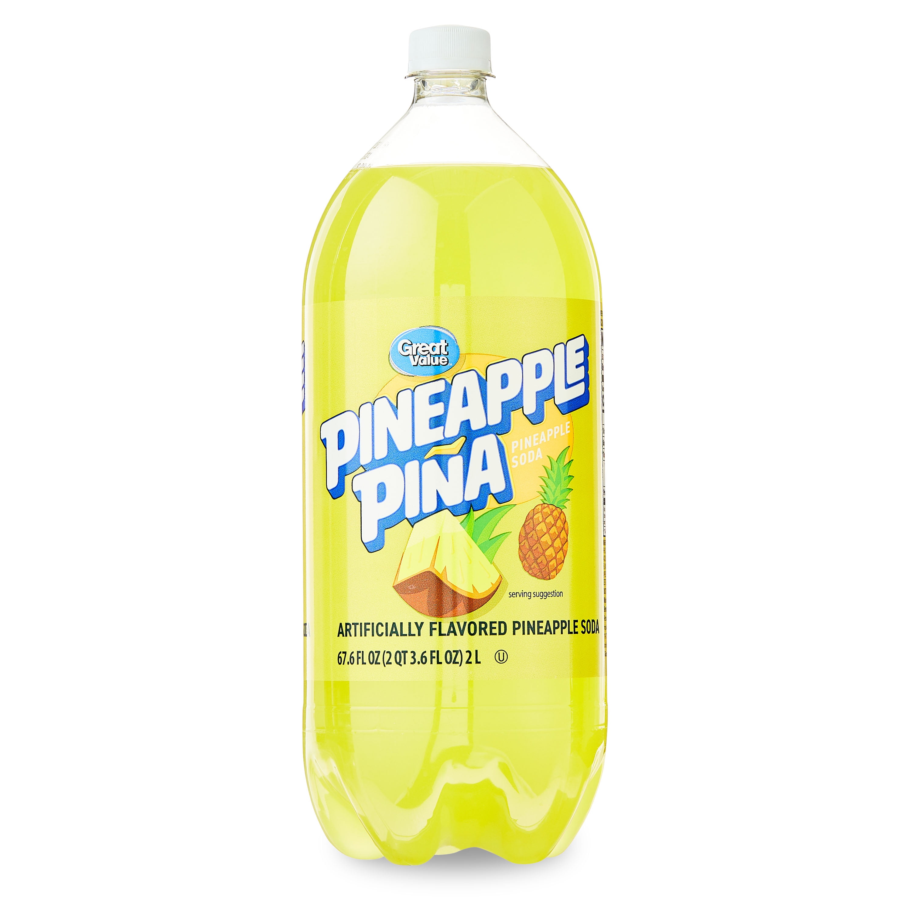 Great Value Pineapple Soda 2 Liter Bottle Artificially Flavored