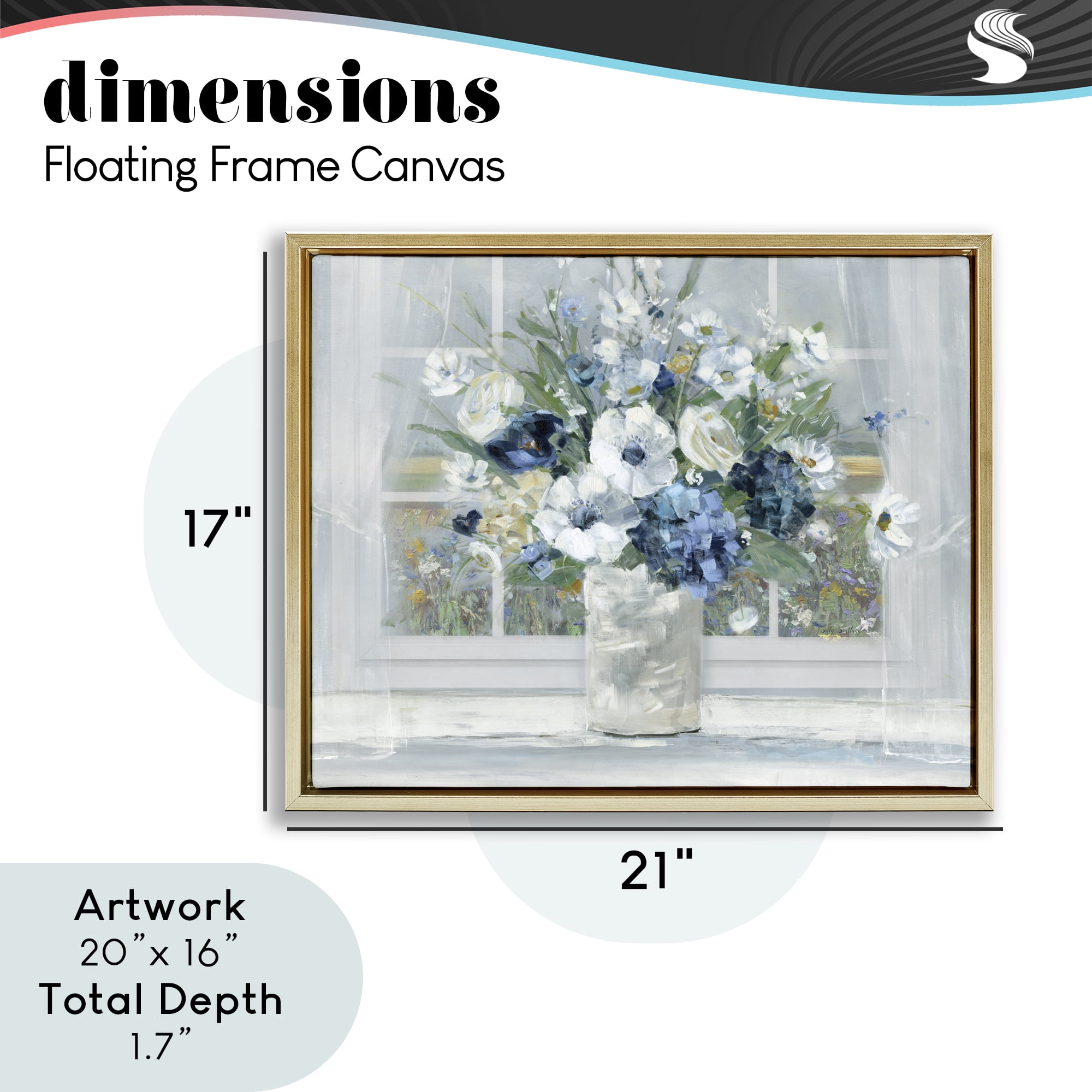 Stupell Industries Blue Hydrangea & Anemone Bouquet Gold Framed Floater Canvas Wall Art, design by Sally Swatland