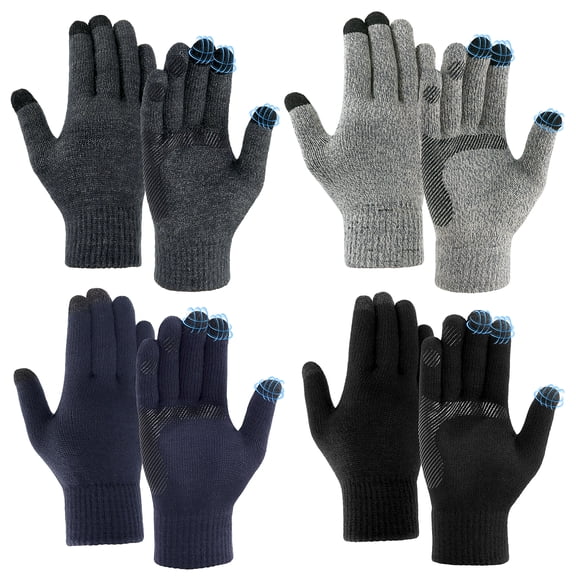 Amaopus 4 Pairs Winter Gloves for Men, Touch Screen Knitted Gloves, Warm Thin Non-slip Glove for Men Women Driving Running Gift