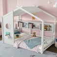 thumbnail image 3 of Generic Twin Size Floor House Bed for Toddler, Kids Montessori Bed with Storage Shelf, Playhouse Bed with Roof Design, White, 3 of 4