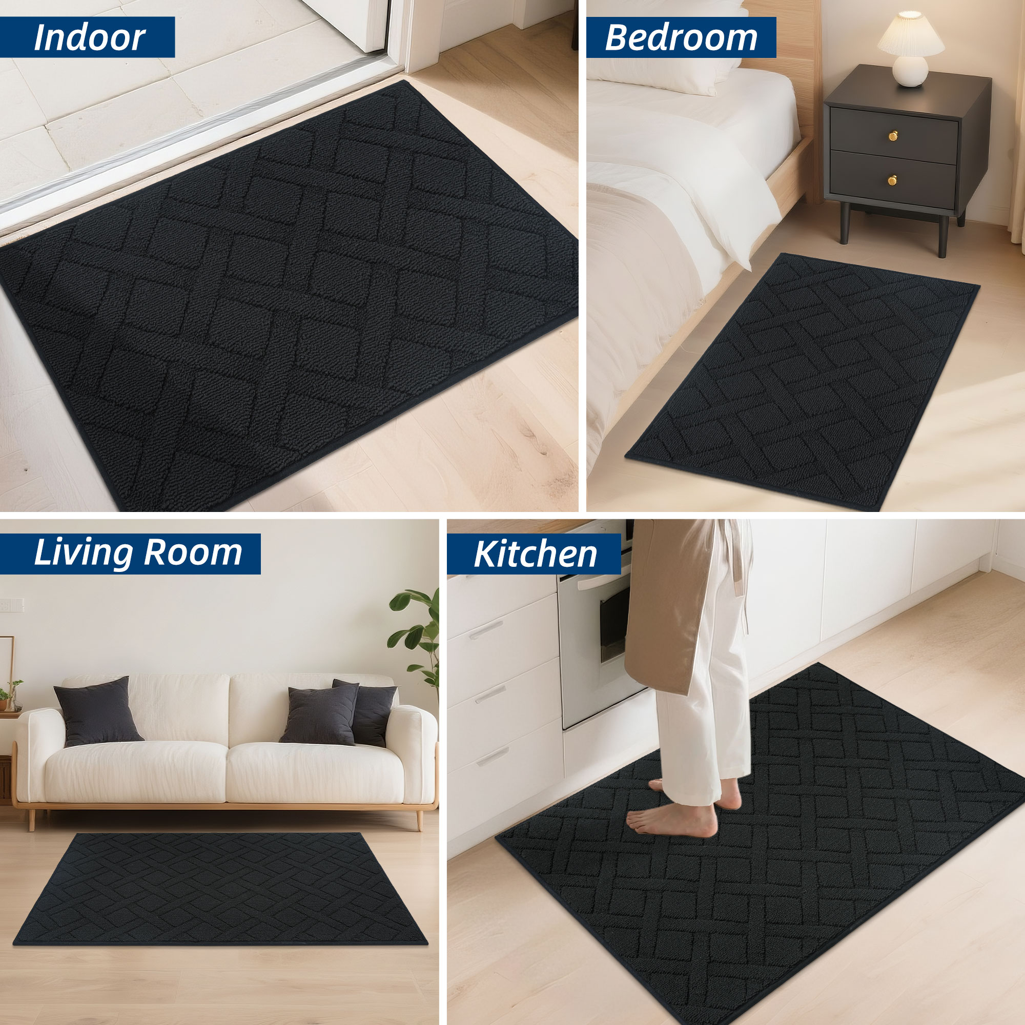 Floor Hug Indoor Dog Doormat, 32"x48", Non-Slip Front Door Mat for Entrance, Absorbent Resist Dirt Door Rug for Inside, Low-Profile Welcome Mat, Entryway Rug Machine Washable, Black