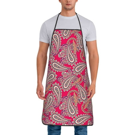 

Apron for Men Women Leafy Paisley Red Waterproof Chef Kitchen Baking Apron with Long Ties Aprons for Cooking Baking and Gardening Kitchen Collection