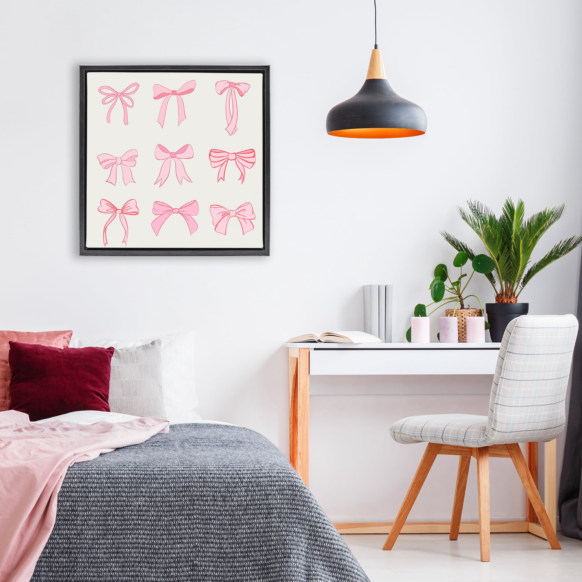 Stupell Industries Pink Coquette Ribbons Black Framed Floater Canvas Wall Art, design by Emily Navas