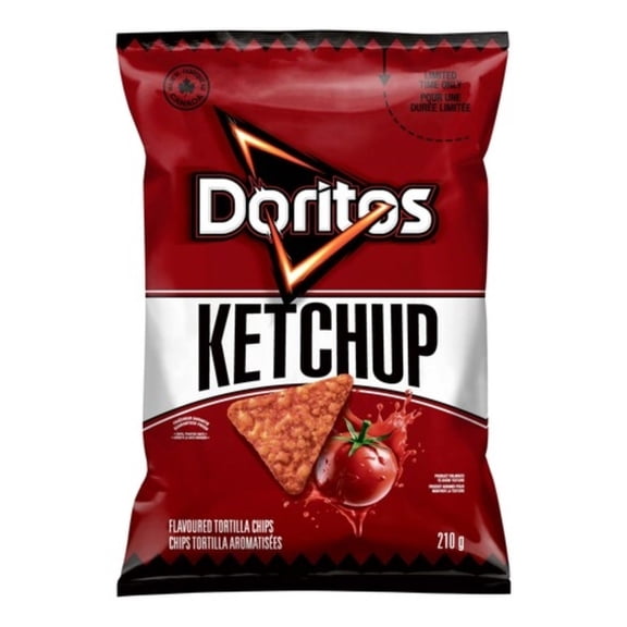 Doritos Ketchup Tortilla Chips — Tangy Canadian Snack 210g (7.4 oz)