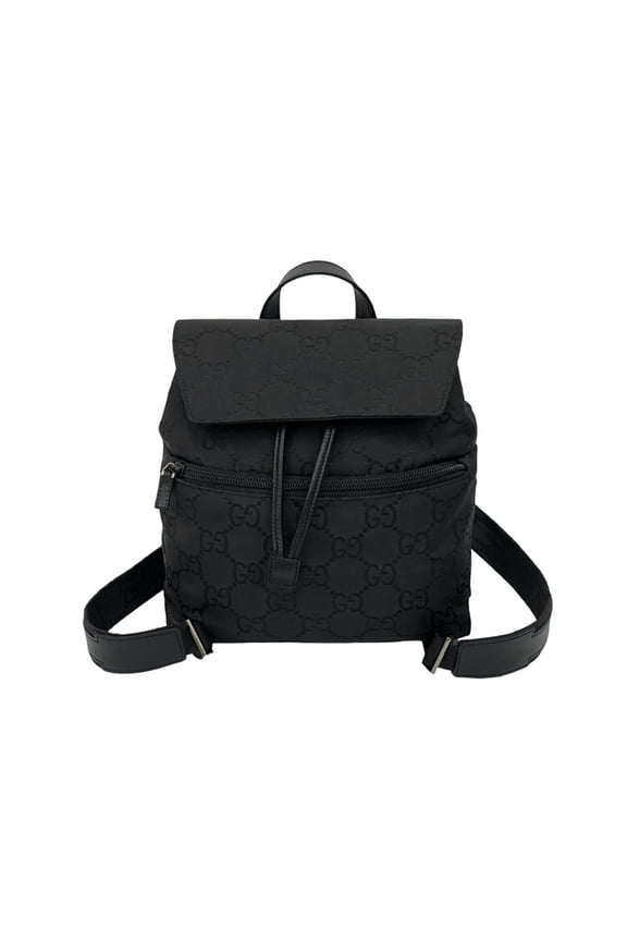 Pre-Owned GUCCI GG pattern nylon and leather drawstring mini backpack/daypack, black, item...