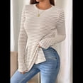 thumbnail image 4 of Camiseta de Larga A Rayas para Mujer, Cuello Redondo, Dobladillo con Abertura, Corte Entallado Albaricoque XXL, 4 of 10