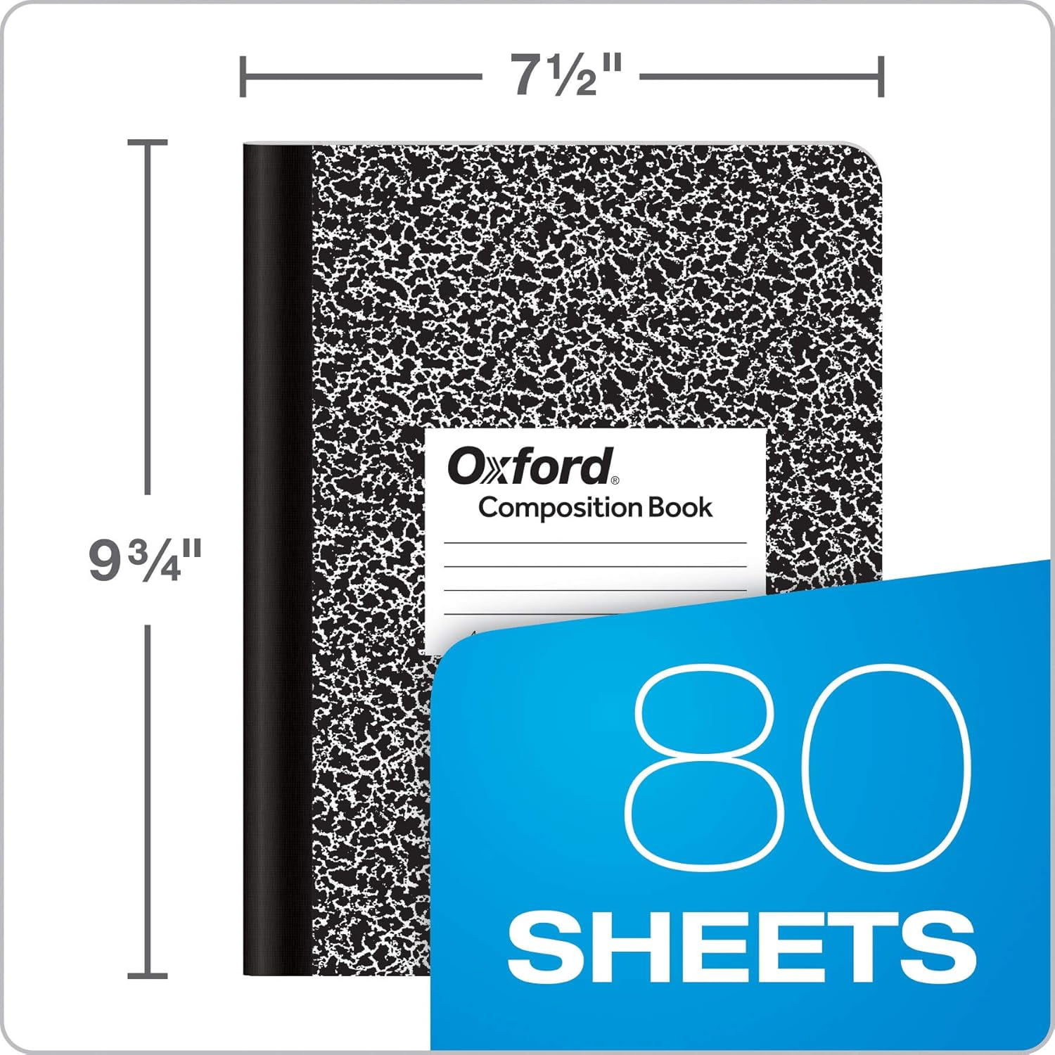 Composition Notebooks, Graph Ruled Paper, 9-3/4" x 7-1/2", Black Marble Covers, 80 Sheets, 12 per Pack (63786)