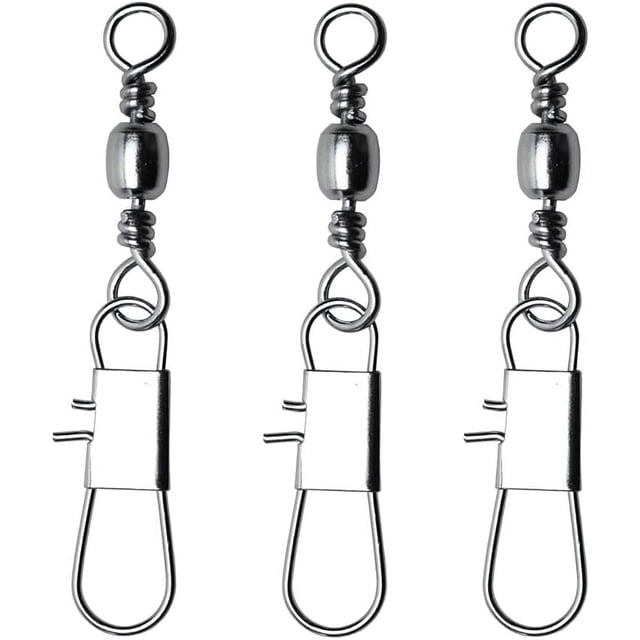 50/250 piezas giratorios de barril de pesca con broches de seguridad giratorios de acero inoxidable de alta resistencia de enclavamiento giratorios conector rodante anillo sólido de níquel negro acces