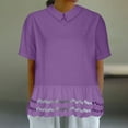 thumbnail image 2 of AherBiu Womens Summer Tops Lapel Short Sleeve Hollow Ruffle Boho Shirts Lightweight Cute Blouse Solid Color, 2 of 6