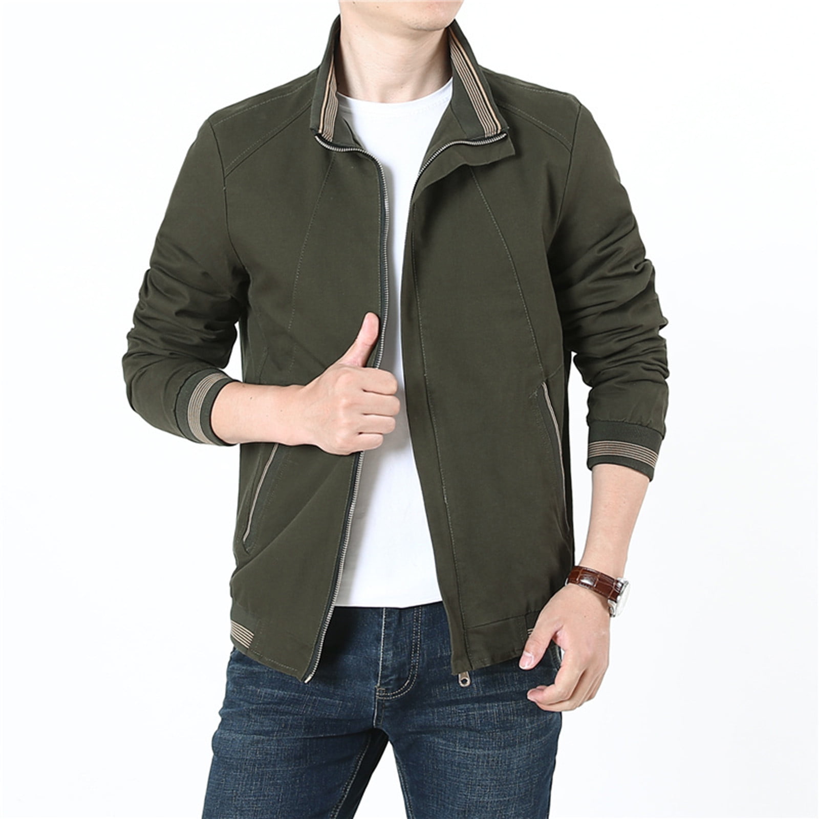 shenzhenyubairong Mens Jackets Casual Stylish Men Casual Long Sleeve Autumn Winter Stand Neck Top Blouse Coat Jacket with Pockets Down Jacket for Mens