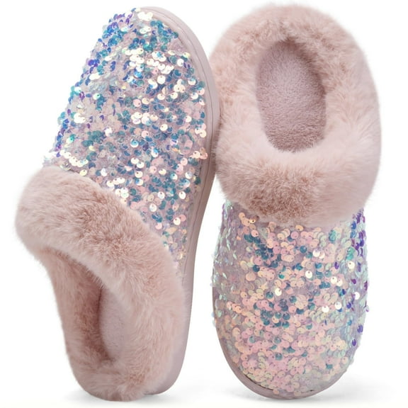 WateLves Women's Glitter Plush Slippers - Comfort Memory Foam, Fuzzy Lined House Shoes, Indoor Outdoor Wear, Multiple Styles