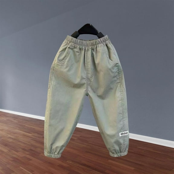 Juslio Boys Pants Solid Casual Loose Thin Breathable Worn With Ankle Cuffs Green