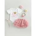 thumbnail image 2 of Wassery Baby Girls Skirt Set Short Sleeve Letter Crown Print Romper +Pink Tulle Dress Summer Casual Clothes for Infant 2Pcs 6-18M, 2 of 8