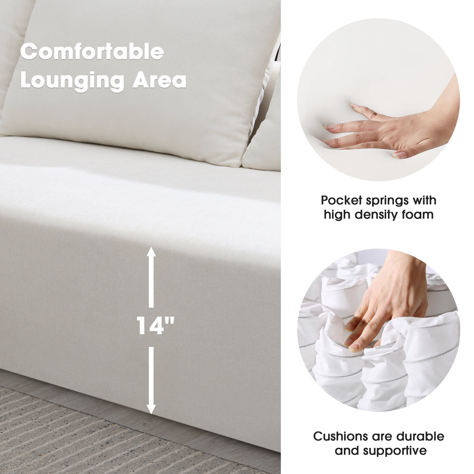 DEALTOPS Modern L-Shape Convertible Sectional Sleeper Sofa Bed Set - Upholstered Modular Sofa Couch for Living Room - White