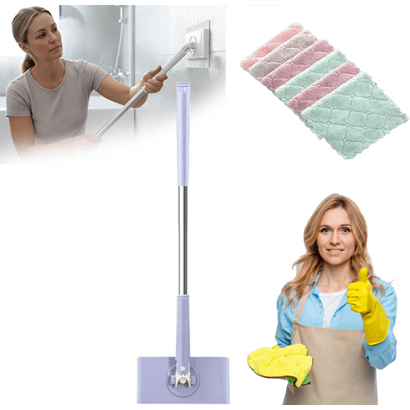 2026 Upgraded Zero Touch Snap Grip Mini Mop,Cloth Changing Mini Mop with Automatic Hands Free Push Pull Handle,360 Rotating Head,Includes 6 Cleaning Cloths,Convenient Cloth Changing (70cm /27.56in)