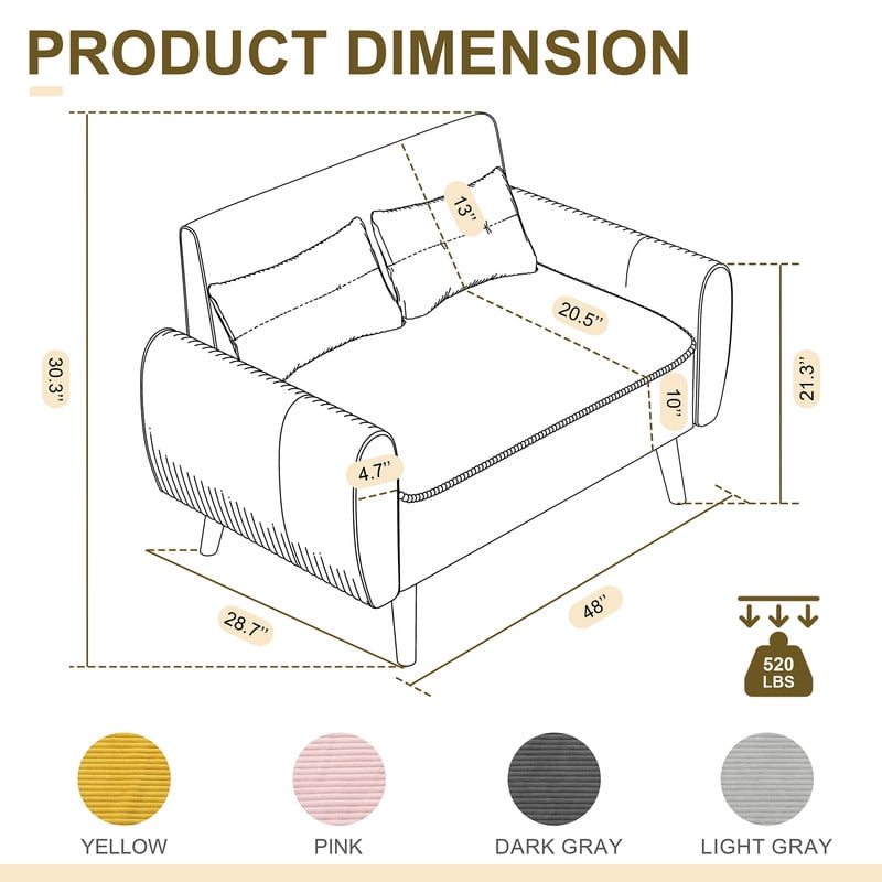 Walsunny Small Modern Loveseat Sofa, Upholstered Fabric Love Seat with Linen Cushions, Compact and Stylish for Small Spaces, Living Room, Bedroom, Office,Dark Gray