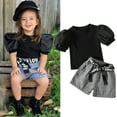thumbnail image 4 of Vedolay Girls Outfits Summer Sets Girl's Summer 2 Piece Outfit Floral Off Shoulder Short Sleeve Top and Shorts Set,Black 4-5 Years, 4 of 5