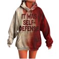 thumbnail image 2 of Craaazy Halloween Shirts Women's Halloween Printed Loose Long Sleeve Blouse Round Neck Hooded Drawstring Sweatshirts Fashion Tops With Pockets Gifts For Women, 2 of 3