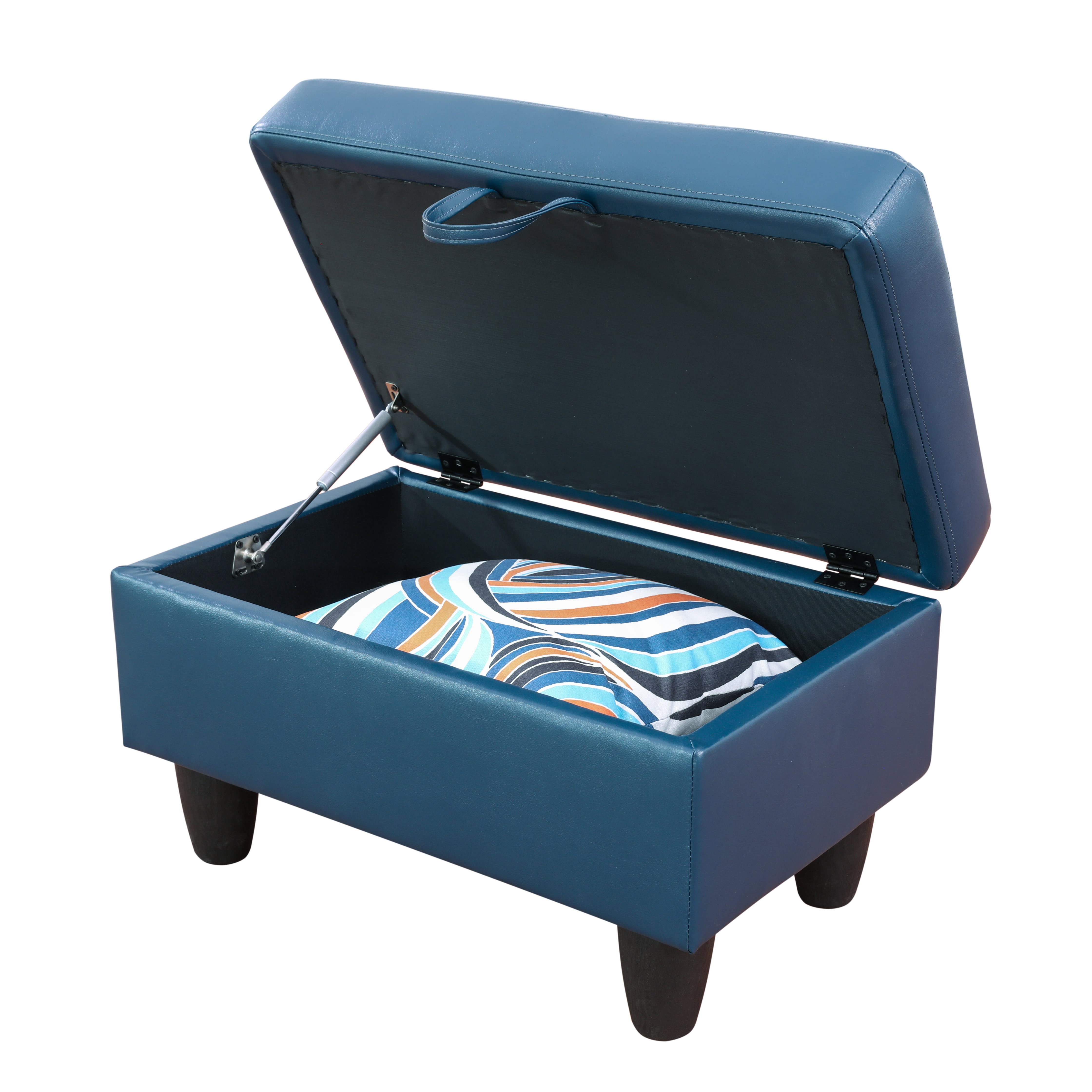 MAYEERTY Faux Leather Ottoman with Storage for Modular Sectional Sofa, Deep Blue