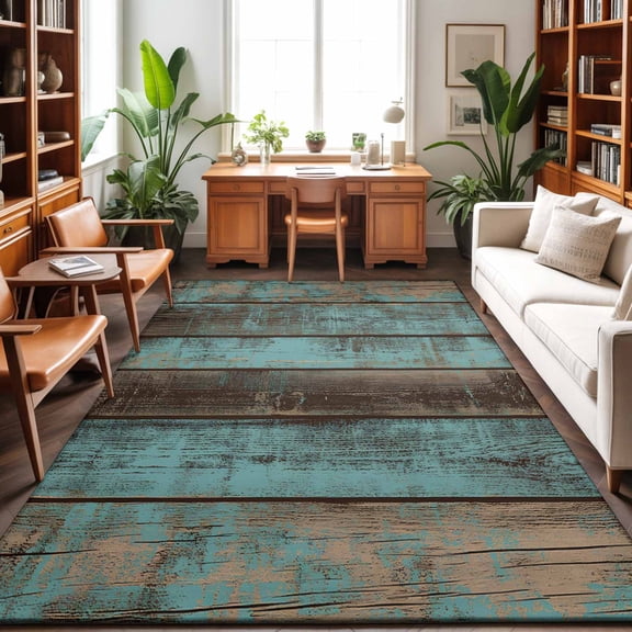 Area Rugs 4'x6'. Teal Wood Grain Carpet Runner Indoor Outdoor Rugs Home Decor Aesthetic, Gradient Farm Old Wooden Board Vintage Non Slip Mats Washable Accent Rug for Living Room Bedroom