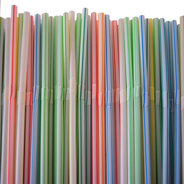 Yayun 200 Bendable Straws, Flexible Straws, Striped Fun Colorful Drinking Straw, Disposable Multicolor 20*0.5cm