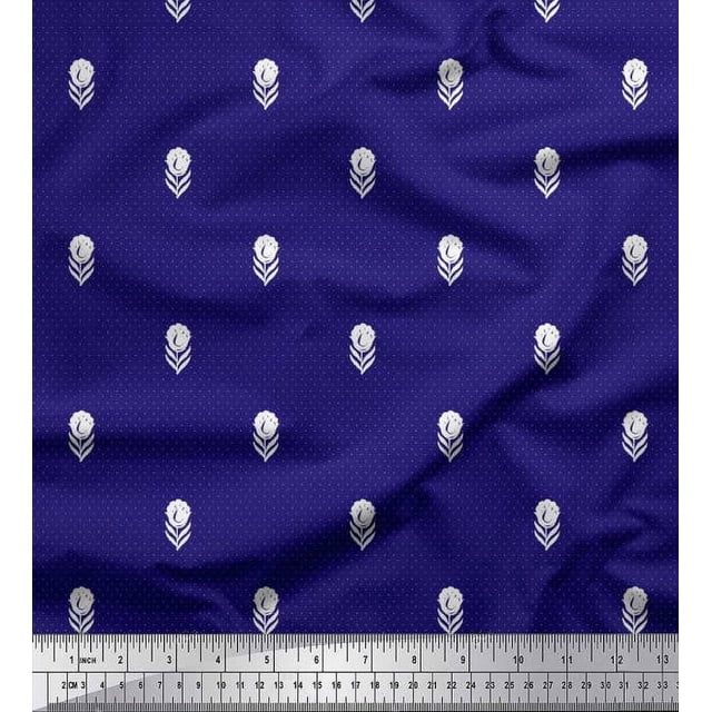 Soimoi Poly Georgette Fabric Dot,Leaves & Floral Block Print Fabric by The Yard 42 Inch Wide