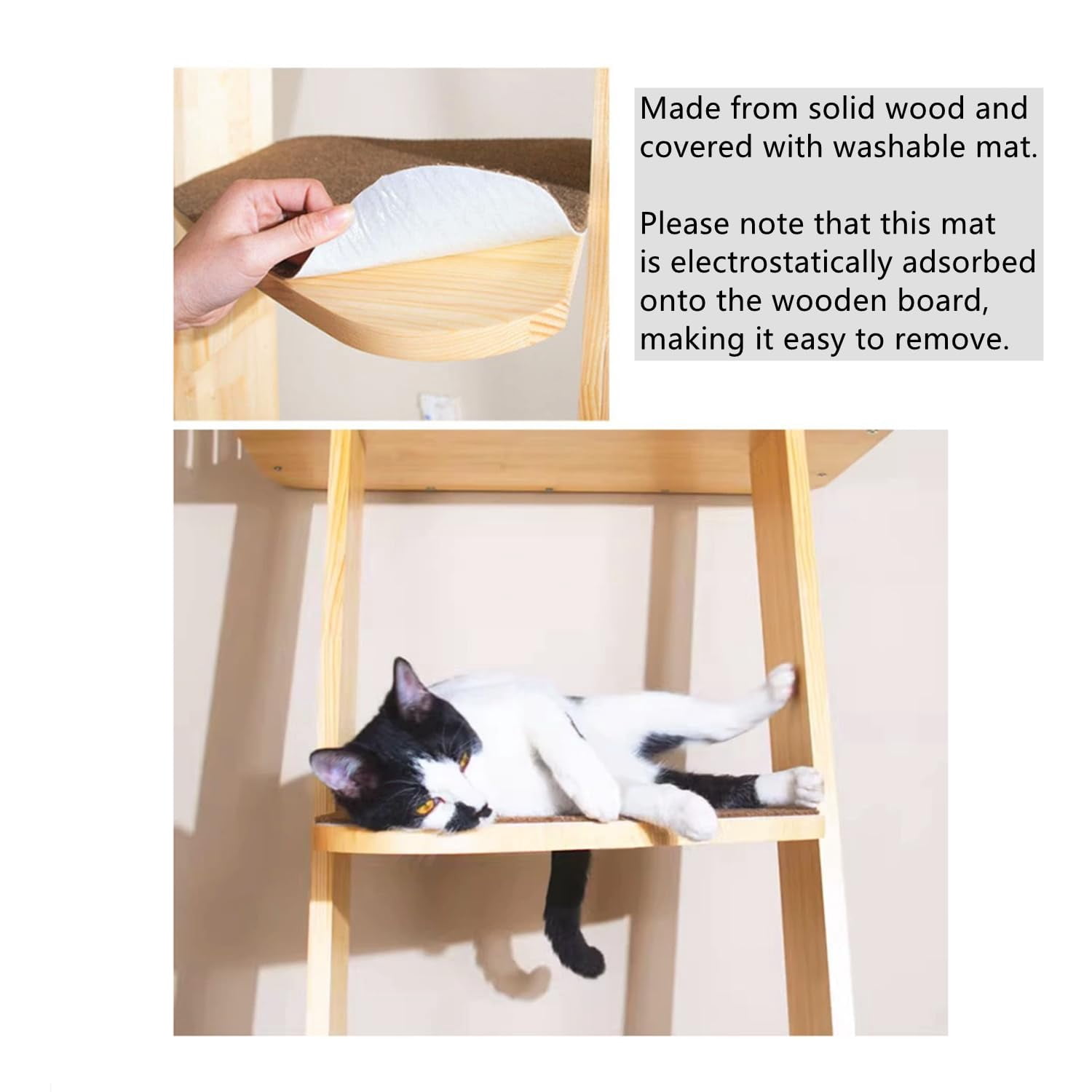 Modern 70" Tall 6 Level Leaning Cat Climbing Ladder Tree Tower Condo With Large Perch Platform For Window Wall  Solid Wood Furniture Shelves Multiple Cats