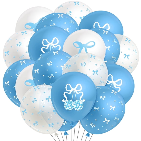 GROBRO7 Blue Bow Latex Balloons with Ribbons for Birthday Wedding Baby Showers Decor,12 Inch,50 Counts
