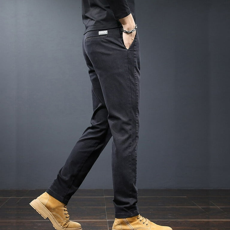 Jinda Men's Business Pants Ankle Casual Pants Casual Cotton Spandex  Business Casual Elastic Waist Trousers Black 34