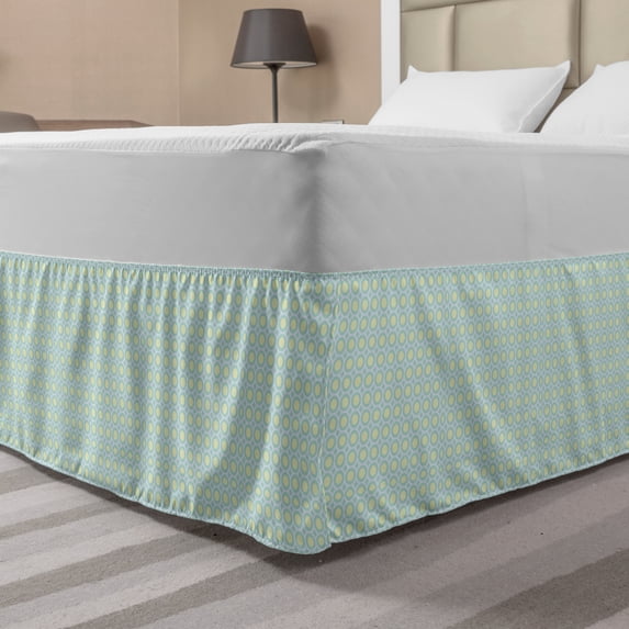 Aqua Bed Skirt, Retro Circles Inner Dots 60s 70s Inspired Horizontal Artwork, Elastic Bedskirt Dust Ruffle Wrap Around for Bedding Decor, 4 Sizes, Pale Blue Seafoam, by Ambesonne