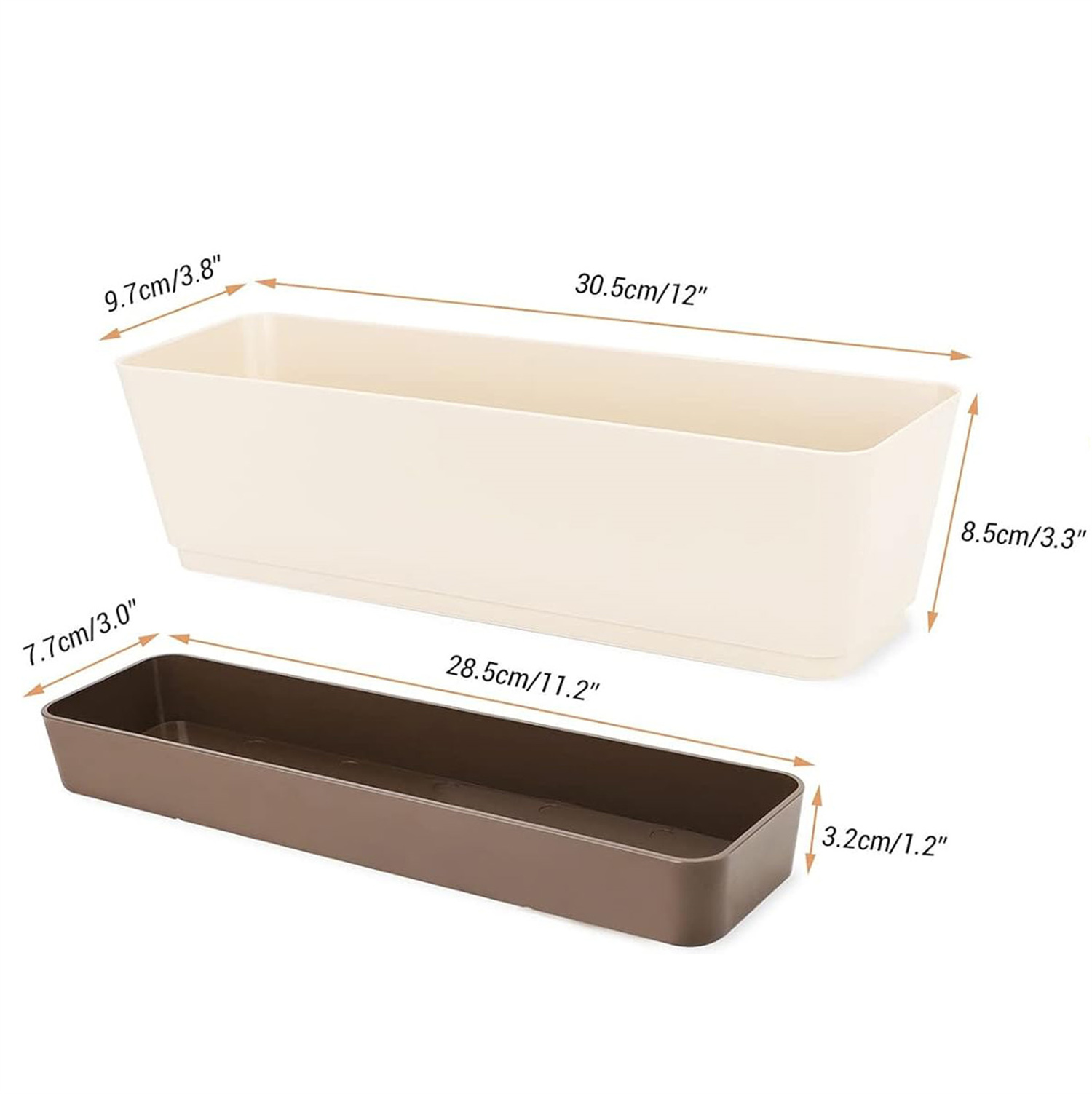 12 Inches Window Box Planter,Bexikou 3 Pack Plastic Vegetable Flower Planters Boxes,Rectangular Plant Containers with Tray for Indoor Outdoor Garden, Patio, Home Decor (Beige)
