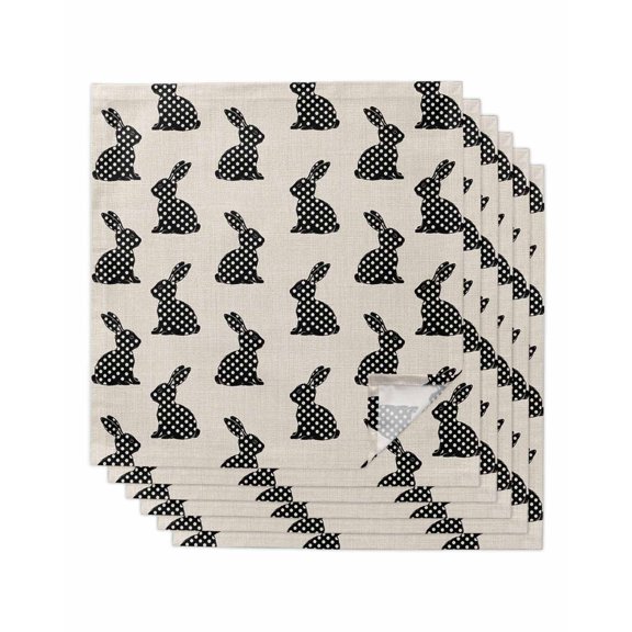 nqOlkjepod Easter Rabbit Cloth Napkins Set of 6 Reusable Dinner Napkins, Black Pots Bunny Rabbit Farmhouse Retro Cocktail Napkin Washable Table Napkins for Wedding/Holiday Party/Baby Shower 20"x20"