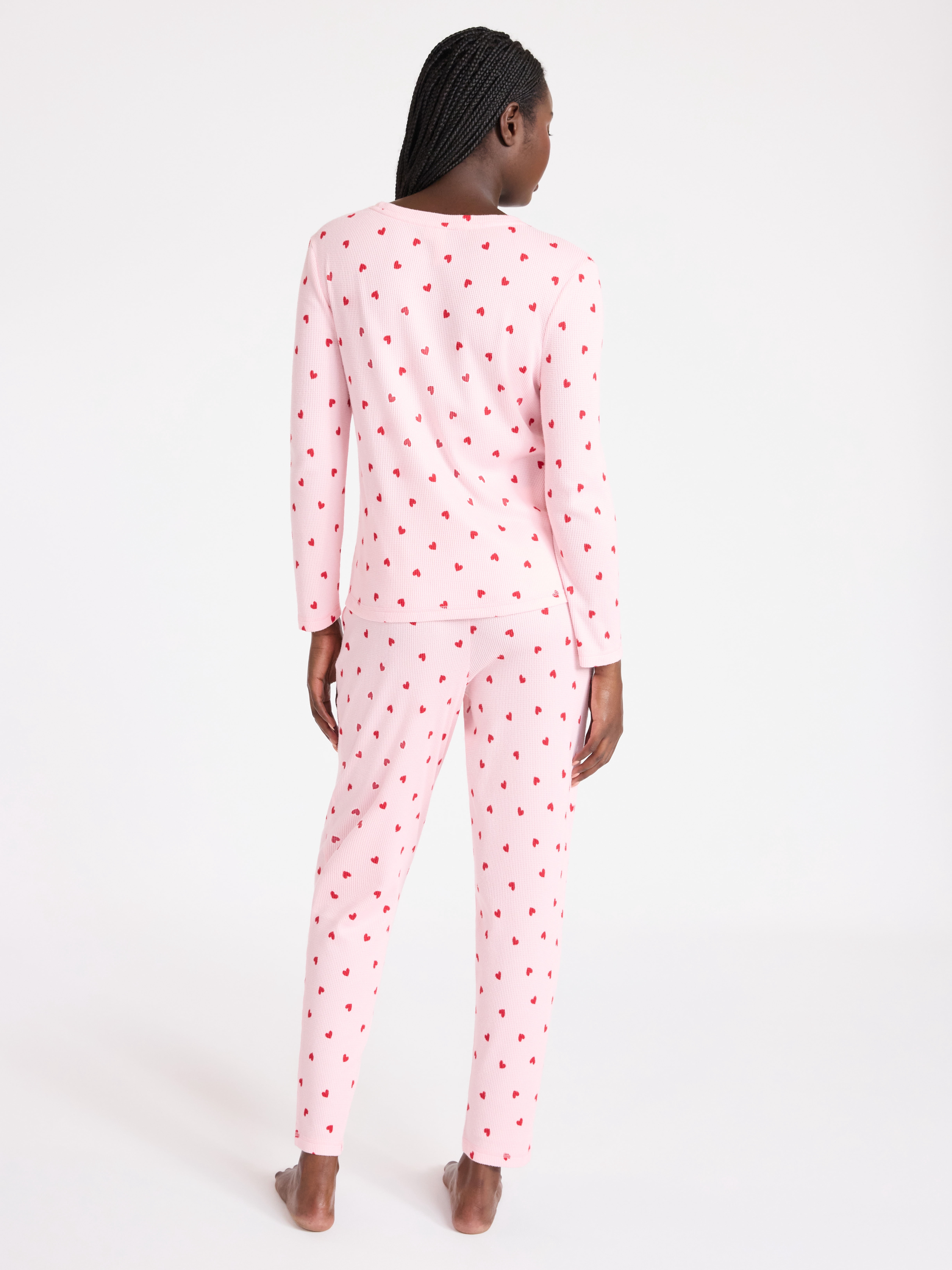 Joyspun Women's Waffle Knit Long Sleeve Top and Joggers Pajama Set, 2-Piece, Sizes S-3X