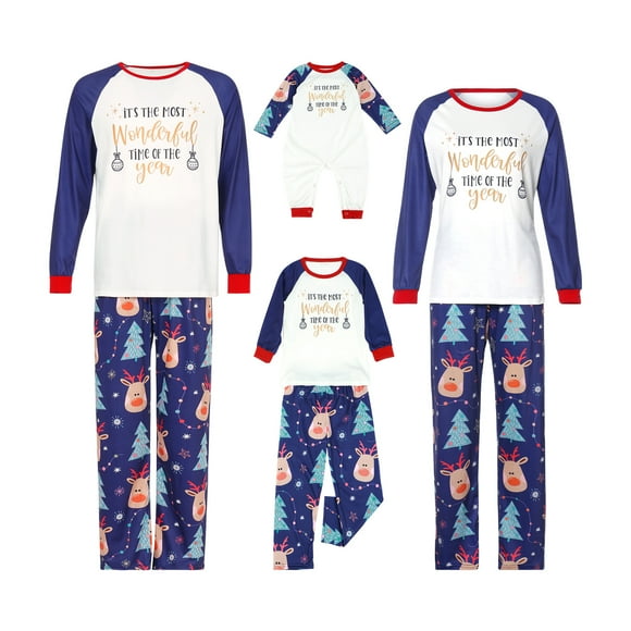 FAROOT Ensembles de Pyjamas de Noël pour la Famille Temps Merveilleux de l'Vous Hauts Pantalons Cerf Papa Maman Enfants Bébé Vêtements de Nuit Pyjamas