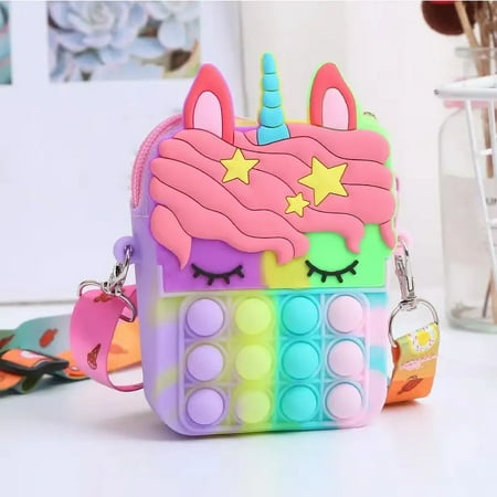 

WNGSHA Girls Silicone Cute Unicorn Messenger Bag Coin Purse Children‘s Decompression Pop Fidget Toys