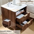 thumbnail image 6 of Nightstand with Charging Station, 18" Bedside Table with Faux Marble Top, 2 Drawers Fluted Night Stand Curved Profile End Table for Bedroom, Living Room, Modern Rustic Storage Cabinet, Walnut, 6 of 16