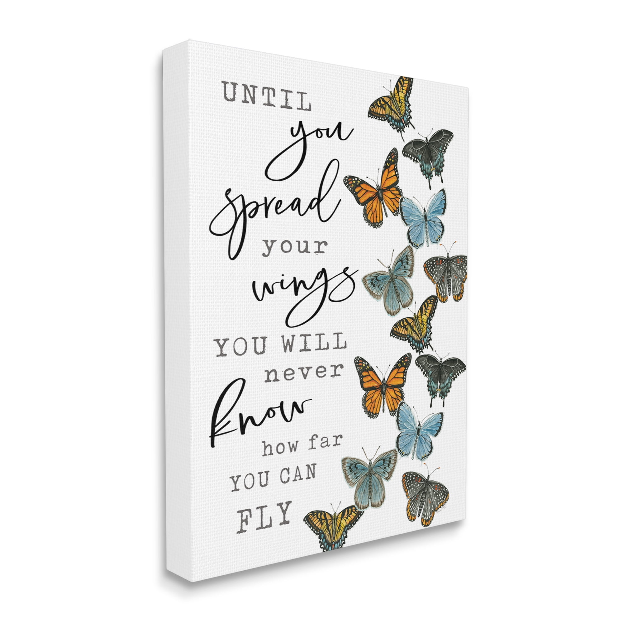 Stupell Industries Spread Your Wings Encouraging Butterflies Motivational Quote Graphic Art Gallery Wrapped Canvas Print Wall Art, Design by Cindy Jacobs