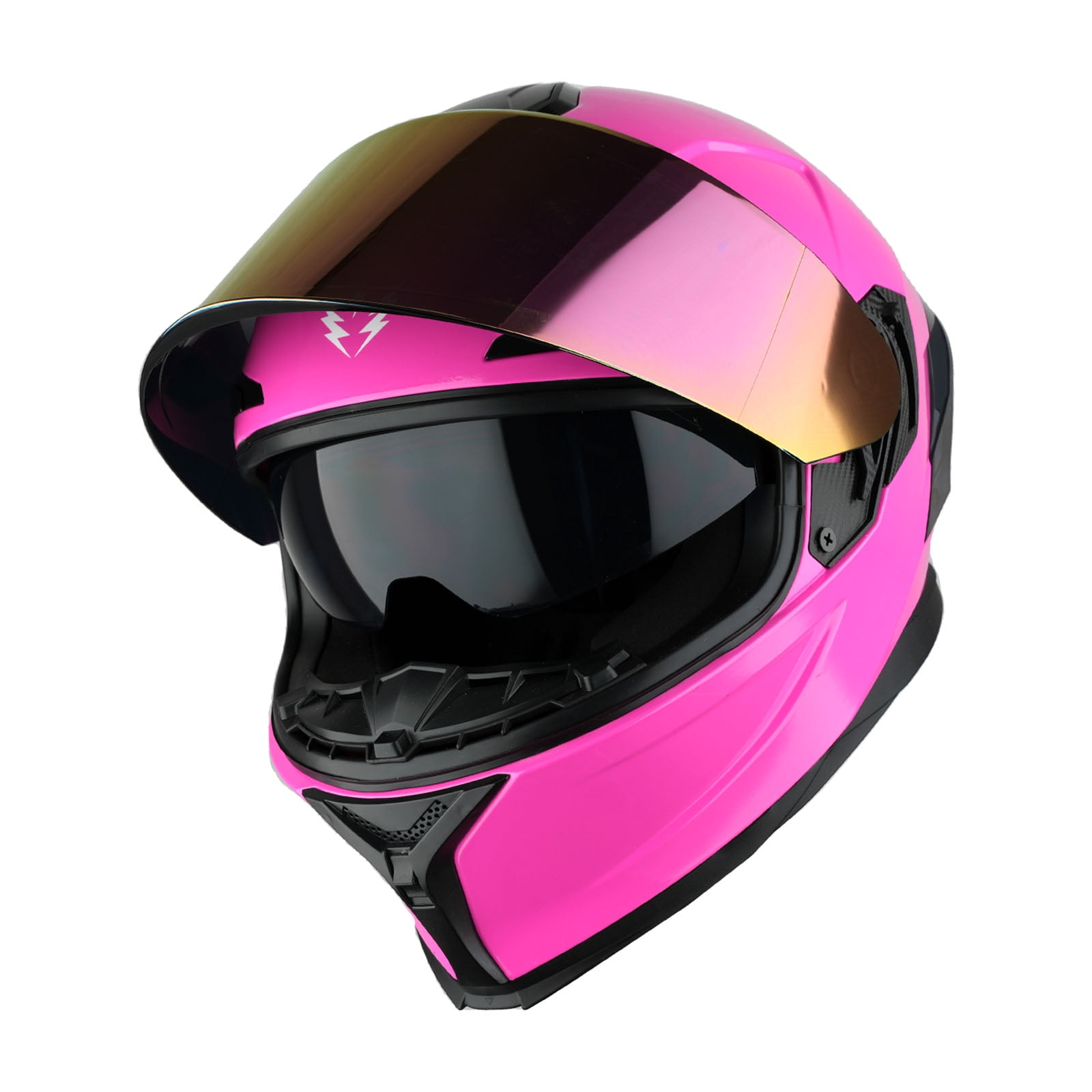 1Storm Motorcycle Full Face Helmet DOT Adults Street Bike Dual Visor Sun Inner Shield with One Extra Clear Shield: HJAH15 Tinted Glossy Pink