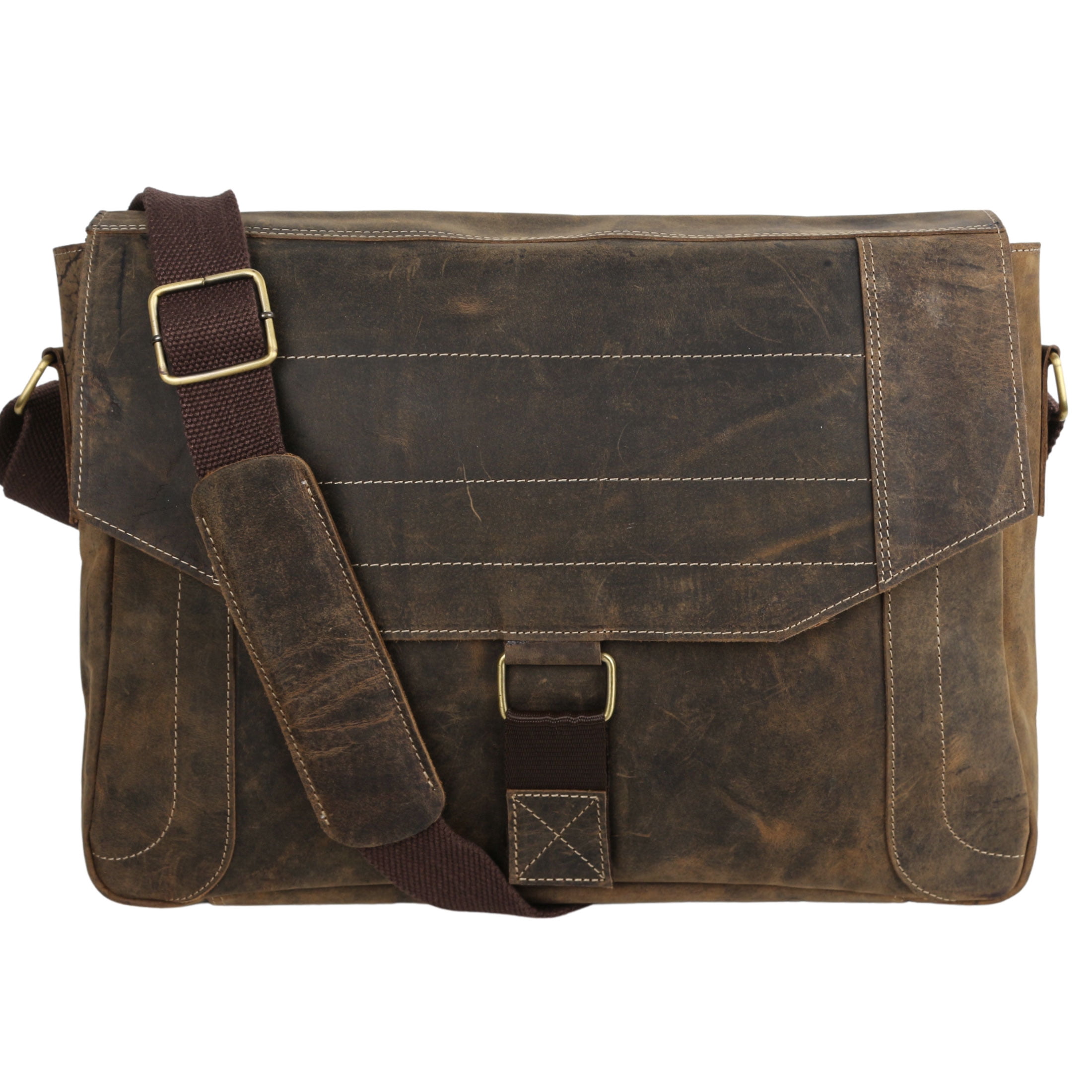 Le Donne Leather Classic Laptop Briefcase With Shoulder Strap - 17" X 8" X 13" Professional Bag