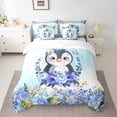 thumbnail image 2 of Castle Fairy Cartoon Animal Penguin Bedding Comforter Set 7-Piece for Preppy Child,Chic Blue Purple Floral Flowers King Bedding Sets,Spring Garden Ultra Soft Bed Sheets,Super Cozy Room Decor, 2 of 8